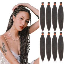 Pre-stretched Braiding Hair, Silky Braid Hair Extensions, Crochet Twist Hair Braids, Yaki Texture Original Braiding Hair Pre Stretched(24''-pack of 8, 4#)