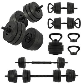 Fitvids Adjustable Dumbbell Set, 60lbs Free Weights Set with Connector, 4 in 1 Changeable Dumbbells and Barbell for Exercise and Fitness, Black/Black