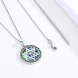 Star of David Necklace 925 Sterling Silver Star of David Pendant Abalone Shell Round Necklace Jewish Amulet Jewellery Gifts for Women Girls Children, Sterling Silver, Abalone