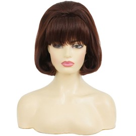 Retro Brown Wig for Women 60s Vintage Bob Short Doll Curly Wigs with Bangs Cosplay Halloween Costume Wig
