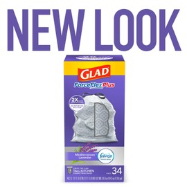 Glad Trash Bags, ForceFlexPlus Tall Garbage Drawstring Garbage Bags - 13 Gallon Grey Trash Bag, Lavender with Febreze Freshness 34 Count (Package May Vary)