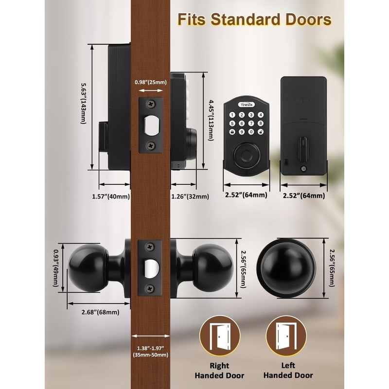 Tinewa Fingerprint Door Lock with 2 Door Knobs - Keyless