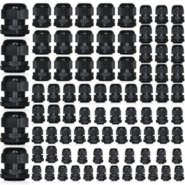 Wocloer 85 Pcs Cable Glands Kit, PG7 1/4" 1/2" 3/4" 1" NPT Black IP68 Waterproof Strain Relief Cord Connector Grip Adjustable Nylon Wire Grommet for Electrical Box