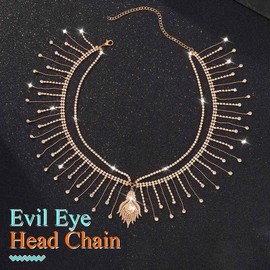 Asooll Rhinestone Boho Headpiece Gold Head Chain Evil Eye Crystal Headband for Women