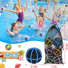 Haxmdfa 6 Pcs Reusable Water Balloons for Kids Water Balloons Quick Fill Fun Splash Water Bomb Party Supplies 2024 Upgraded