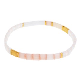 Sonateomber Tila Flat Beaded Stretch Bracelets for Women, Trendy Stackable White Gold Pink Glass Square Beads Stack Bracelet Beach Jewelry Gift
