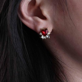 Aneneiceera Vintage Ruby Heart Stud Earrings Red Crystal Heart Earrings Cz Ruby Love Earrings Tiny Rhinestone Cluster Earrings Jewelry for Women