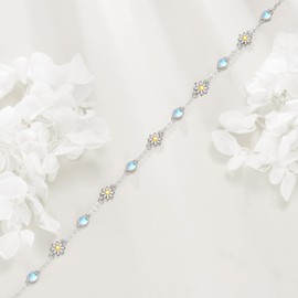 CRMAD 925 Sterling Silver Daisy/Sunflower Moonstone Anklet Daisy Flower Ankle Bracelet for Women Beach Dainty Jewelry (daisy, 7+2 inch)