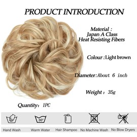 STHEJFB Messy Bun Hair Piece for Women - Elastic Band Hair Extension Natural Curly Ponytail Extensions - Achieve the Perfect Messy Hair Bun Look (light brown)