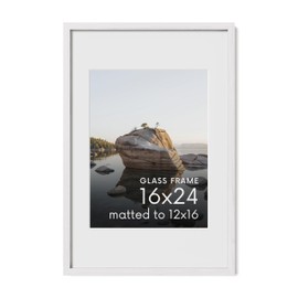 HAUS AND HUES 16x24 Picture Frame with Real Glass and White American Oak Matted to 12x16 - Oak 16x24 Frame White - Includes Vertical & Horizontal Hang - Ideal for Home, Room, Office (16x24 in, White)