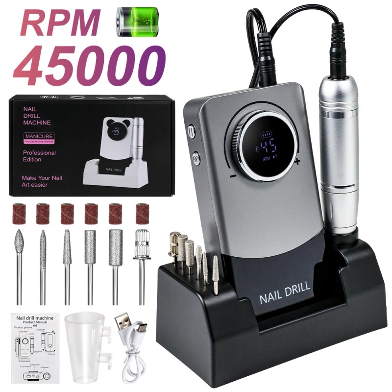 Professional Portable Stainless Steel Nail Drill File Buffers 45000 RPM