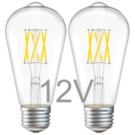 TOKCON 12V LED Edison Light Bulbs - Daylight 5000K 6W(Only for 12 Volt DC/AC) - E26 Standard Base - 60W Equivalent Dimmable ST21 Low Voltage LED Filament Bulb for RV, Off Grid, 2 Pack