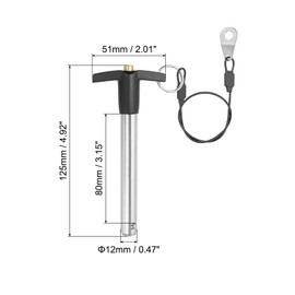 PATIKIL T Handle Lock Pins 1/2 x 3.15 (12 x 80mm), Quick Release Pin 304 Stainless Steel Safety Locating Pins with Push Button 25 cm Lanyard Cable