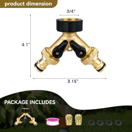 TMOK Garden Hose Splitter 2 Way, Heavy Duty Brass Connector Tap Splitter, Y Splitter 2 Valves And Outdoor Faucet with 4 Extra Rubber Washers