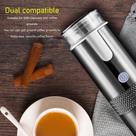 Máquina de café Portátil, Cafetera Pequeña Automática Compatible con Cápsulas de café y café Molido, Mini Cafetera Recargable de Compresión Segmentada Tipo C