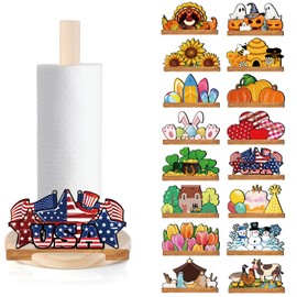 GlikCeil 18 Pcs Interchangeable Paper Towel Holder Summer Kitchen Decor with Holiday Sign Wooden Fall Decorative Seasonal Centerpieces for Thanksgiving Christmas Farmhouse Home Decor(Classic)