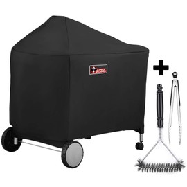 Kingkong 7152 Grill Cover for Weber Performer Charcoal Grills, 22-Inch (Compared to Weber 7152) including Stainless Steel Brush and Tongs