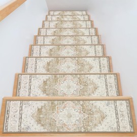 Pauwer Carpet Stair Treads for Wooden Steps Indoor 15 Pack 8" X 30" Peel and Stick Stair Treads Non Slip Staircase Step Treads Reusable Stair Runner Rugs for Dogs, Kids and Elders
