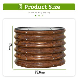 SnugNiture Raised Garden Bed, 2 PCS 2×2×1.5ft Round Galvanized Outdoor Planter Box, 17" Tall Deep Metal Garden Bed Kit for Planting Vegetables, Fruits, Flowers, Brown