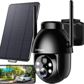 SeeVision Solar Security  WiFi 3MP Cameras Wireless Outdoor, 2K Battery Powered PTZ Indoor Security Camera for Home with Spotlight, PIR Motion Detection,Siren, Color Night Vision, 2-Way Talk C8 Black - Color: ZY-C8 Black