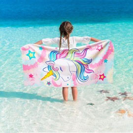 WERNNSAI Tie Dyed Unicorn Kids Beach Towel - 30” x 60” Rainbow Camping Towels for Girls Quick Dry Ultra Absorbent Sand Free Beach Blanket Pool Travel Swimming Bath Shower Towel