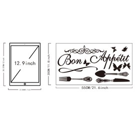 SUPERDANT Kitchen Wall Decals Bon Appetit French Vinyl Wall Stickers Tableware Wall Art Butterfly Sticker Decals Dining Wall Stickers Wall Decals for Dining Room Kitchen Wall Decoration