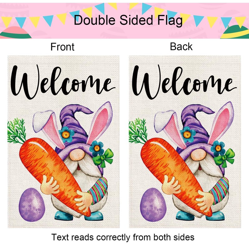 zeevly Easter Gnomes Garden Flag 12x18 Inch Double Sided Carrot