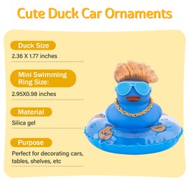 wonuu Car Rubber Duck Decoration, Color Hair Duck Car Dashboard Duck Ornaments Accessories with Mini Swim Ring and Sunglasses Fashion Hair, B_Blue blond hair blue glasses&ring