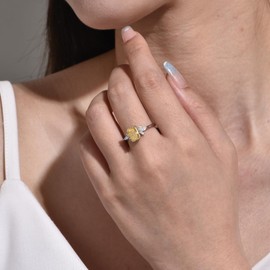 PHNIBIRD Yellow Sterling Silver Ring Radiant Cut Engagement Rings 1.5 Carat Cubic Zirconia Elegant Design Yellow Fake Diamond Ring Size 5