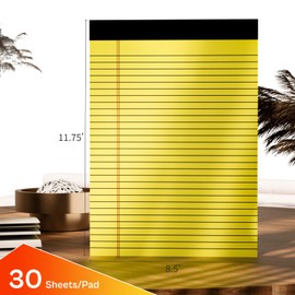 Legal Pads 8.5 x 11 inch Wide Ruled 12 Pack, Lined Note Pads Canary Yellow Paper 21lb, Yellow Notepad 30 Sheets Per Writing Pad, Double Sided Printed Perforated Paper Ideal for Home, Office, School