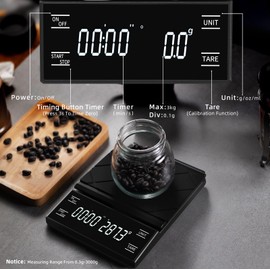 JOJOMM 3kg/0.1g Coffee Scale with Timer,High Precision Pour Over Drip Espresso Scale,Digital Kitchen Scale with LCD Display