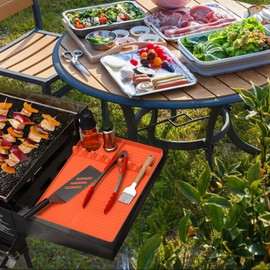 ToiyBosm Silicone Griddle Tools Mat for Blackstone, Large Silicone Spatula Mat with Drip Pad, Grill BBQ Caddy Utensils Holder for Kitchen, Cooking & Countertop, Griddle Accessories for Blackstone（O）