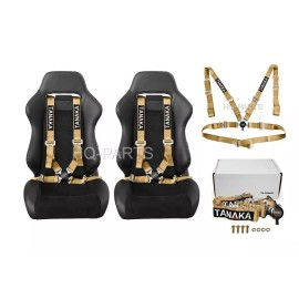 TANAKA X 2 TANAKA UNIVERSAL KHAKI 4 POINT CAMLOCK RACING SEAT BELTS HARNESSES 2"