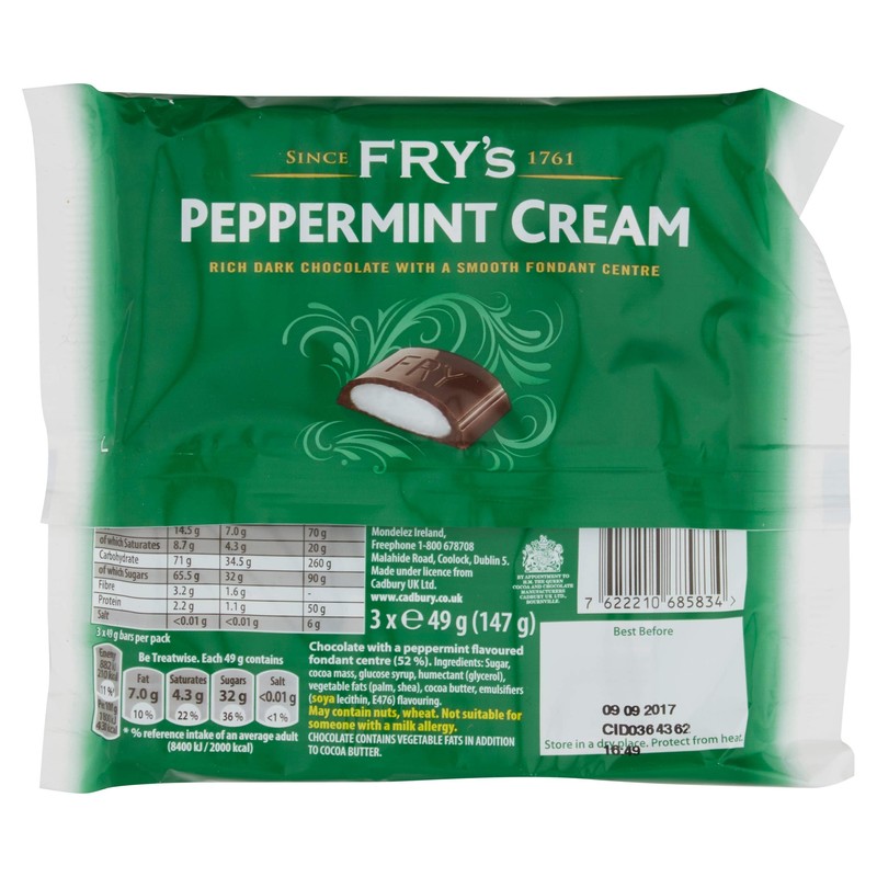 Fry's Peppermint Cream, 49 g (pack of 3), White