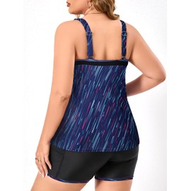 SOTHEA Women's Plus Size Tankini Swimsuit with High Waist Boyshort Two Piece Bathing Suits Tummy Vacation Swimwear, Blue Galaxy, 20W