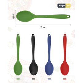 4 Pcs Large Silicone Spoons for Cooking Nonstick Heat Resistant Cooking Spoons Silicone Serving Spoons 4 Color Kitchen Mixing Spoons for Cooking Baking Stirring (Red Black Green Blue)