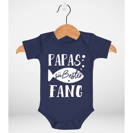 MoonWorks® Baby Bodysuit Short Sleeve Slogan Papas Sweetest Catch Baby Gifts Organic Cotton Boys & Girls, Papas Fang Navy