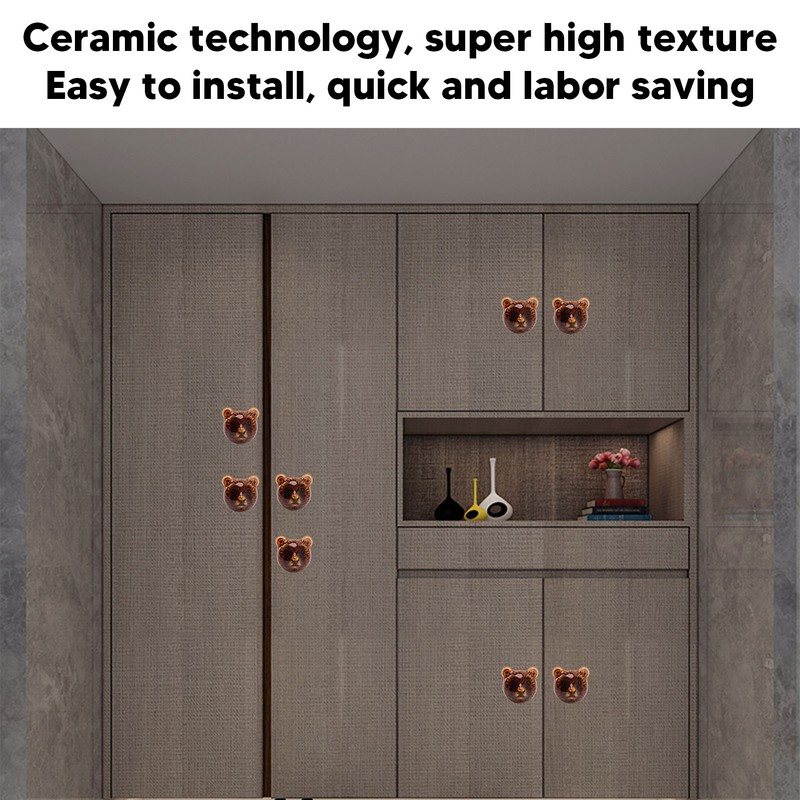 6PCS Bear Door Knob Orange Zinc Alloy Ceramic Decorative Bear