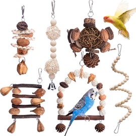 Parrot Toy, Bird Toy, Pack of 6 Parrot Chew Toy, Bird Cage Swing Toy, Chew Toy, Bird Cage Accessories, Wooden Perch Platform for Budgies, Macaw, Finches