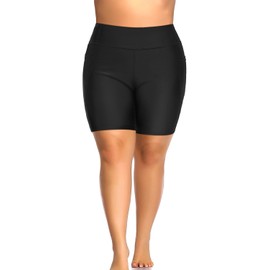 Holipick Black Women Plus Size Swim Shorts High Waisted Swim Bottoms with Pockets Tummy Control Bathing Suit Boy Shorts 22 Plus