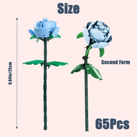 Vilbocr Roses Flower Building Block Toy，Single Tube DIY Roses （Two Forms）-About 100 Parts，Flower Roses Artificial Flowers Botanical Collection Dinner Table Home Decor Gift (blue)