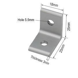 Yeebyee Inner Corner Angle Gusset 2 Holes with M5 Screws and T-Nuts, 25 mm x 25 mm for 6 mm Slot 2020 Series Aluminium Extrusion Profile, 20 Pieces/Pack (2020 Series Silver)
