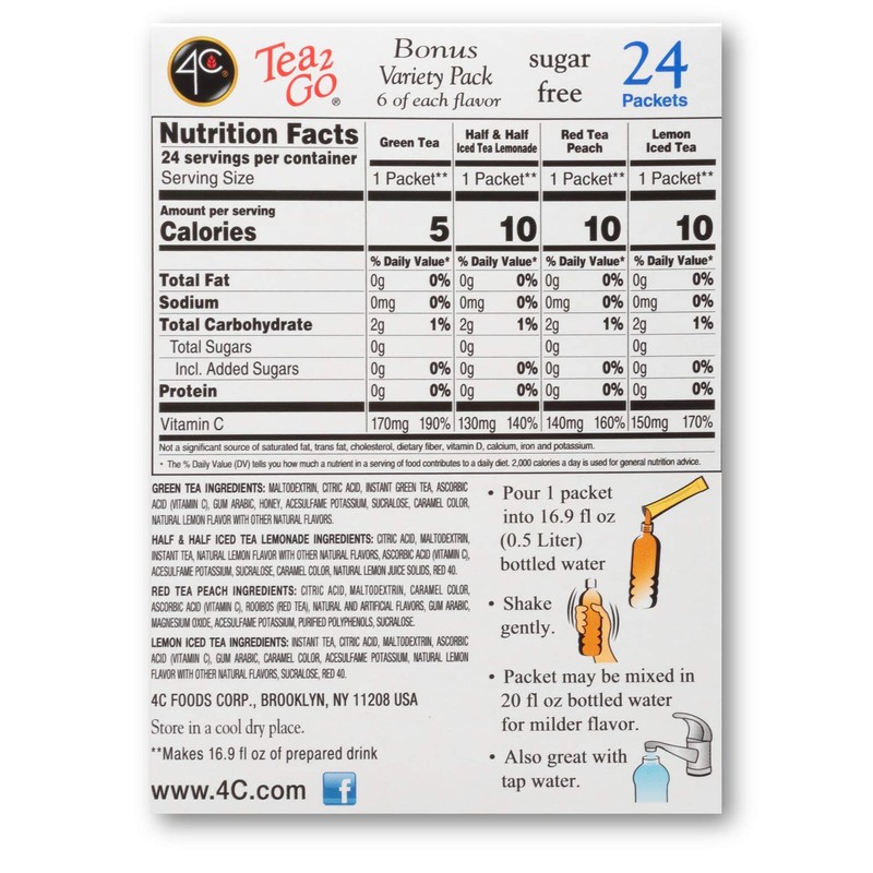 4C Iced Tea Variety Pack Sugar Free Delicious Flavors 1.72