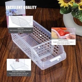 Friendjia 3 x Fridge Organiser with Divider - Kitchen Plastic Storage Box, Clear Organiser, Storage Container for Kitchen, Fridge and Other Organisers