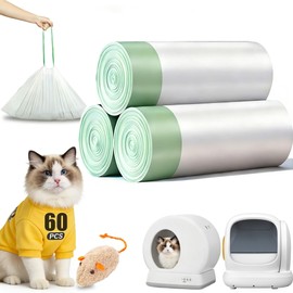 60 Count Thick Self-Cleaning Cat Litter Box Liners Bag Fit For MW-SC01/MW-SC02/MW-LR01, Drawstring Heavy Duty Pet Litter Receptacles Bags Compatible with Automatic Cat Litter Box-18" * 12"