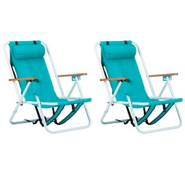 Goujxcy Backpack Beach Chair Set of 2, Folding Camping Chair Beach Lounge Chair Portable Lightweight Outdoor Lounge Chairs Patio Chairs with Cup Holder (Green)