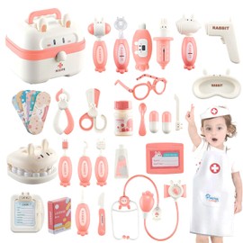PanKome Doctor Kit for Kids, Medical Kit with Stethoscope, Pretend Play Educational Doctor Toys, Doctor Playset with Realistic Light & Sound, Role Play Toys for 3-5-7 Years Old Gifts (Pink)
