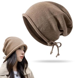 [Zikanga] ニット帽 レディース 秋冬 調節ロープ付き 小顔効果 耳までまん丸と包む 防寒防風 柔らかい おしゃれ 保温 締め付け感ゼロ サイズ調整可能 通気 ふんわり キャップ 無地 男女兼用 (JP, アルファベット, Free Size, Free Size, コーヒー)