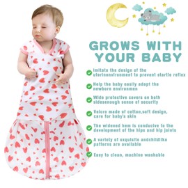 BSTOPPT Newborn Sleep Sack Baby Swaddle,swaddle me 0-3 month,3-Way Adjustable Wearable Blanket,100% Rayon Cotton Swaddling sleeping bag，TOG 0.5 (Love, 0-3 Months)
