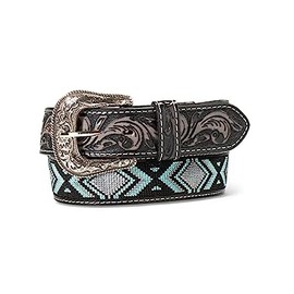 ARIAT Men's Diamond Inlay Design Floral Engraved Belt, Blue/Black, 44